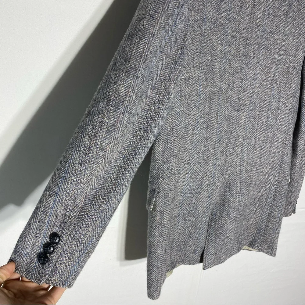 Vintage Harris Tweed Moores Classic Grey Herringbone Wool Blazer 38L Academia - Picture 12 of 16